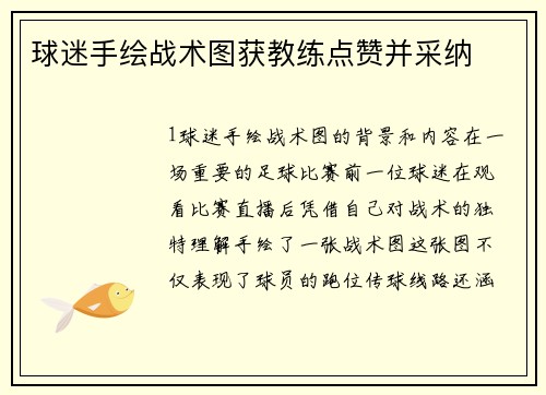 球迷手绘战术图获教练点赞并采纳
